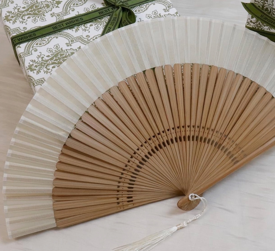 Tsnamay 14.96" Classical Folding Fans for Women Foldable,Bamboo Silk,White