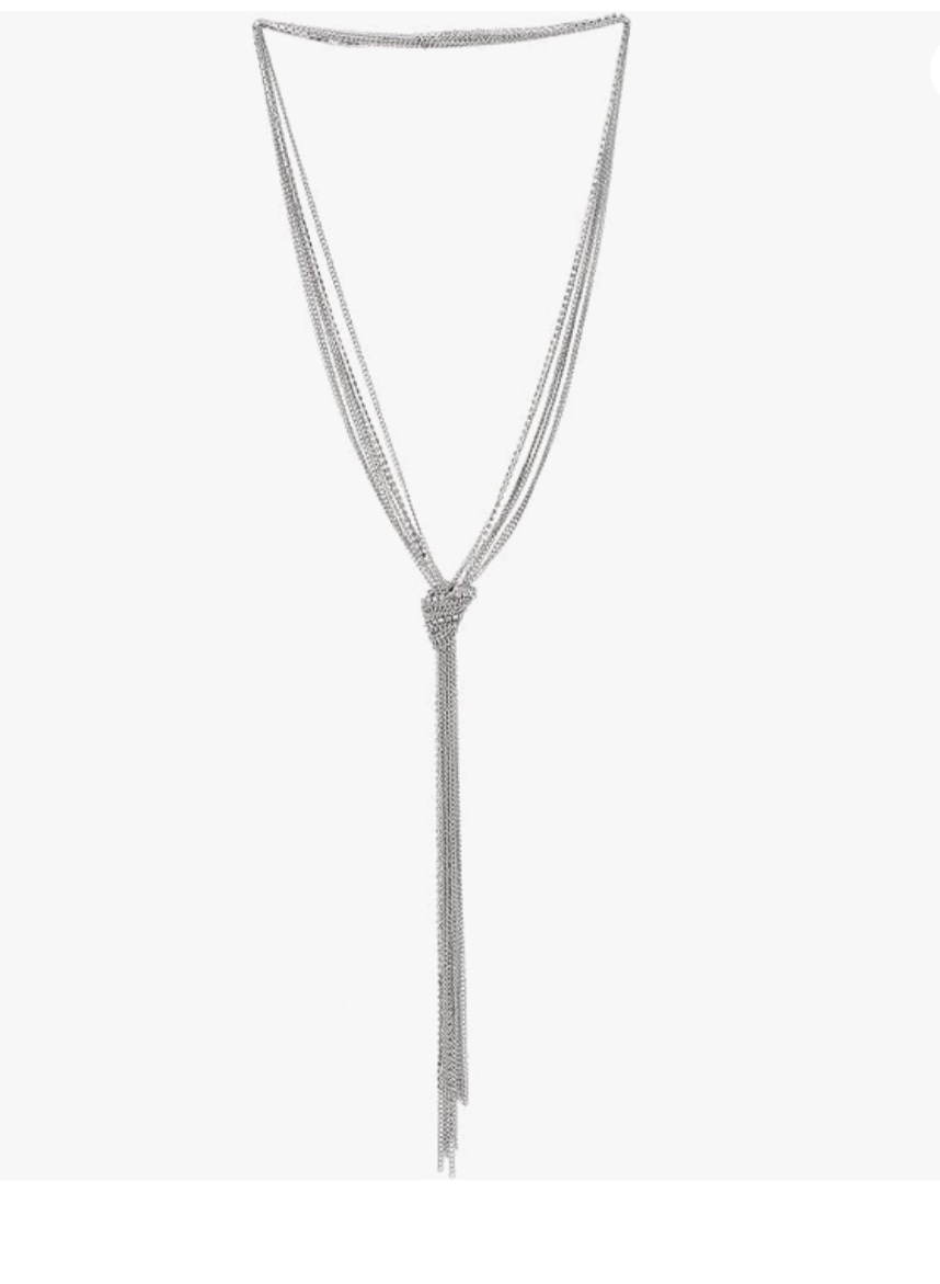 Chic Silver Lariat Necklace Tassel Pendant with Rhinestones, Multi-strand Long Chains Y-Shape: Clothing, Shoes & Jewelry