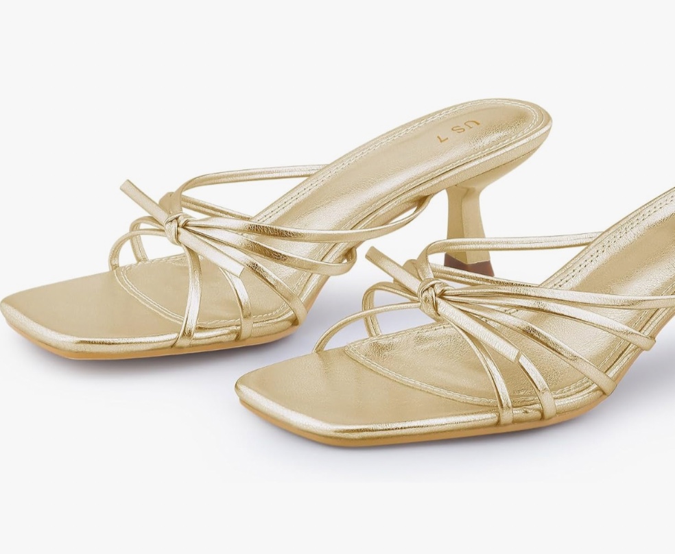 Allegra K Women's Square Toe Strappy Slip on Kitten Heel Sandals